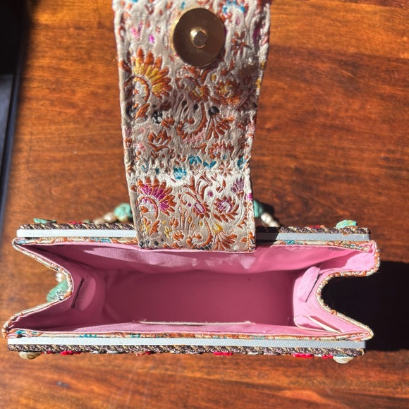 Mary Frances Beaded Brocade Purse with Turquoise and Pearl Strap - Picture 5 of 5